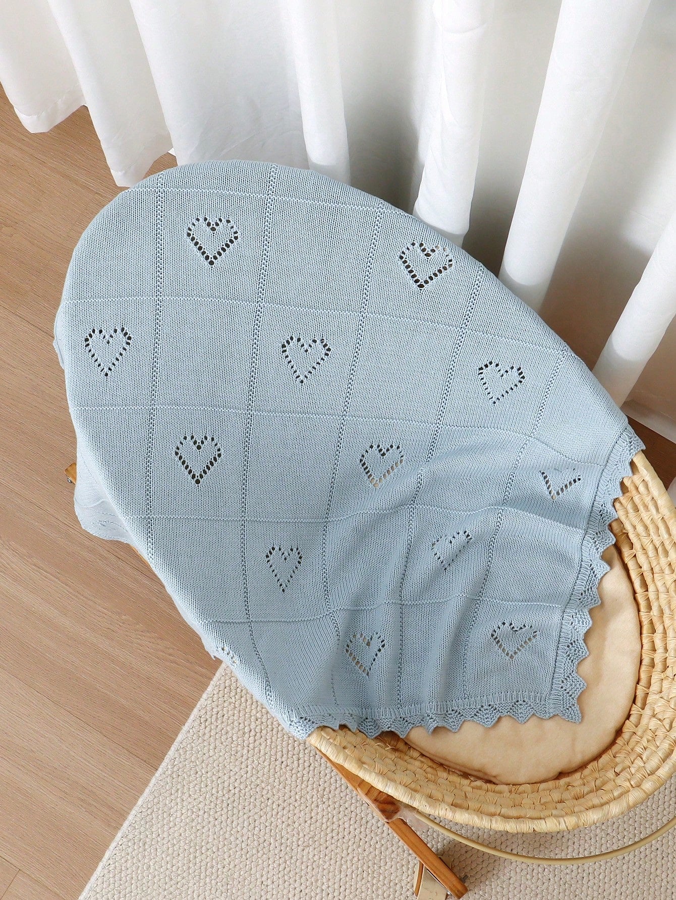 100% Cotton Baby Blanket, All Season Knitted Infant Stroller Blanket, Heart Hollow-Out Children Throw Blanket, Newborn Gift