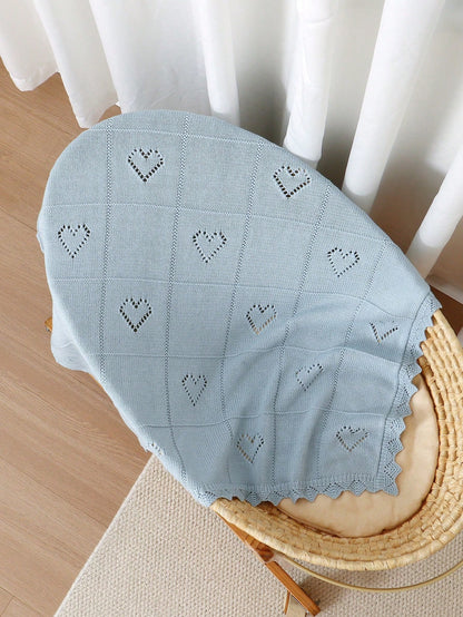 100% Cotton Baby Blanket, All Season Knitted Infant Stroller Blanket, Heart Hollow-Out Children Throw Blanket, Newborn Gift