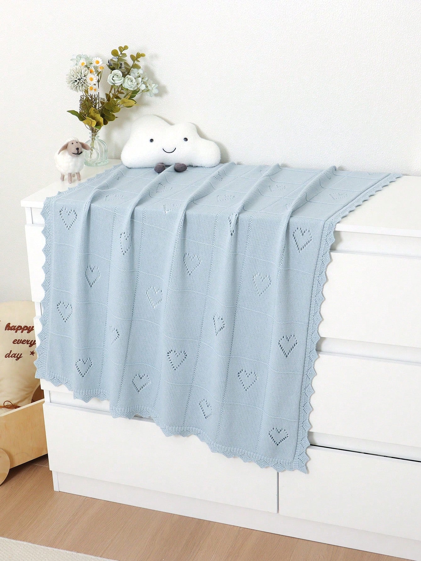 100% Cotton Baby Blanket, All Season Knitted Infant Stroller Blanket, Heart Hollow-Out Children Throw Blanket, Newborn Gift