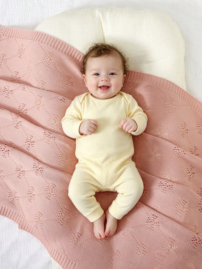 100% Cotton Baby Blanket, Seasonal Diamond Hollow Knitted Baby Swaddle Blanket, Newborn Stroller Blanket, Baby Quilt, Children's Air Conditioning Quilt, Newborn Supplies