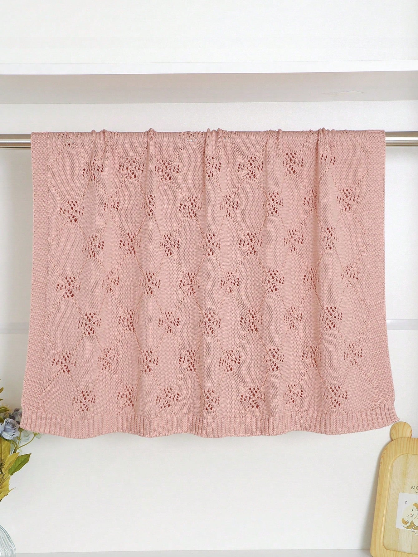 100% Cotton Baby Blanket, Seasonal Diamond Hollow Knitted Baby Swaddle Blanket, Newborn Stroller Blanket, Baby Quilt, Children's Air Conditioning Quilt, Newborn Supplies