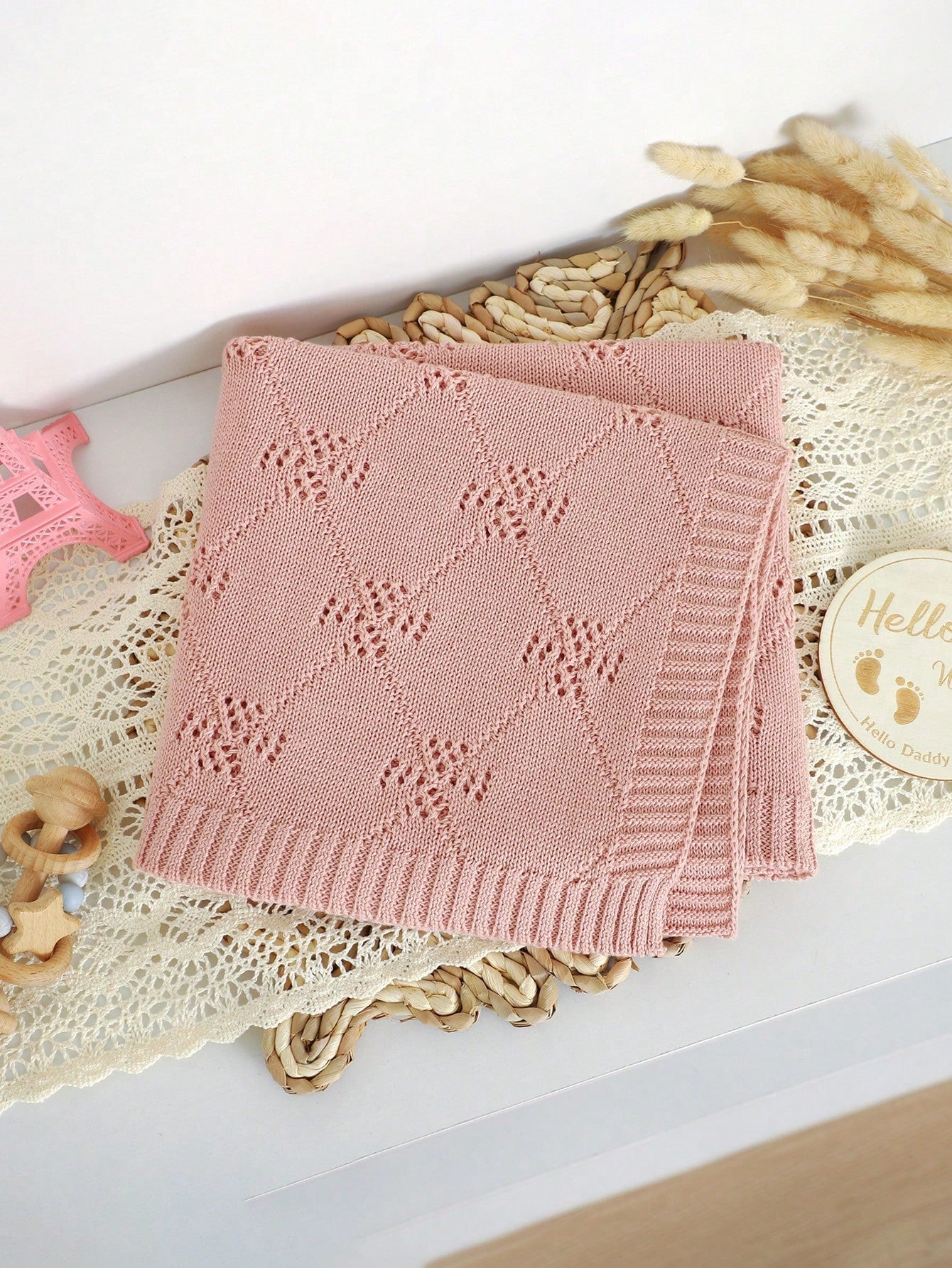 100% Cotton Baby Blanket, Seasonal Diamond Hollow Knitted Baby Swaddle Blanket, Newborn Stroller Blanket, Baby Quilt, Children's Air Conditioning Quilt, Newborn Supplies