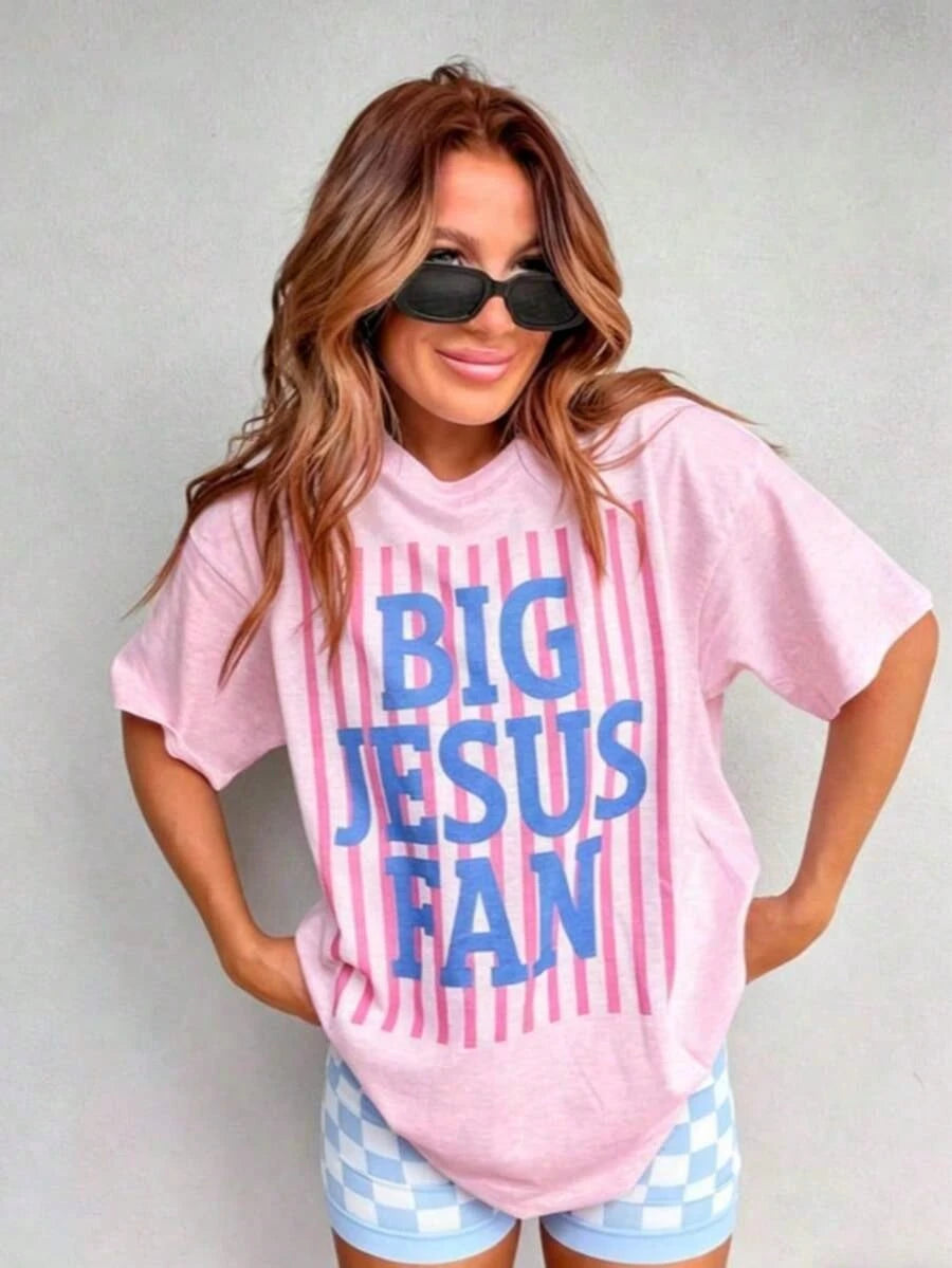 100 Percent Cotton Big Jesus Fan Graphic Top-Loose-Fit Easy Relaxed Style,Summer Outfits For Women,Vacation Outfits Women,Oversized Campus Shirt