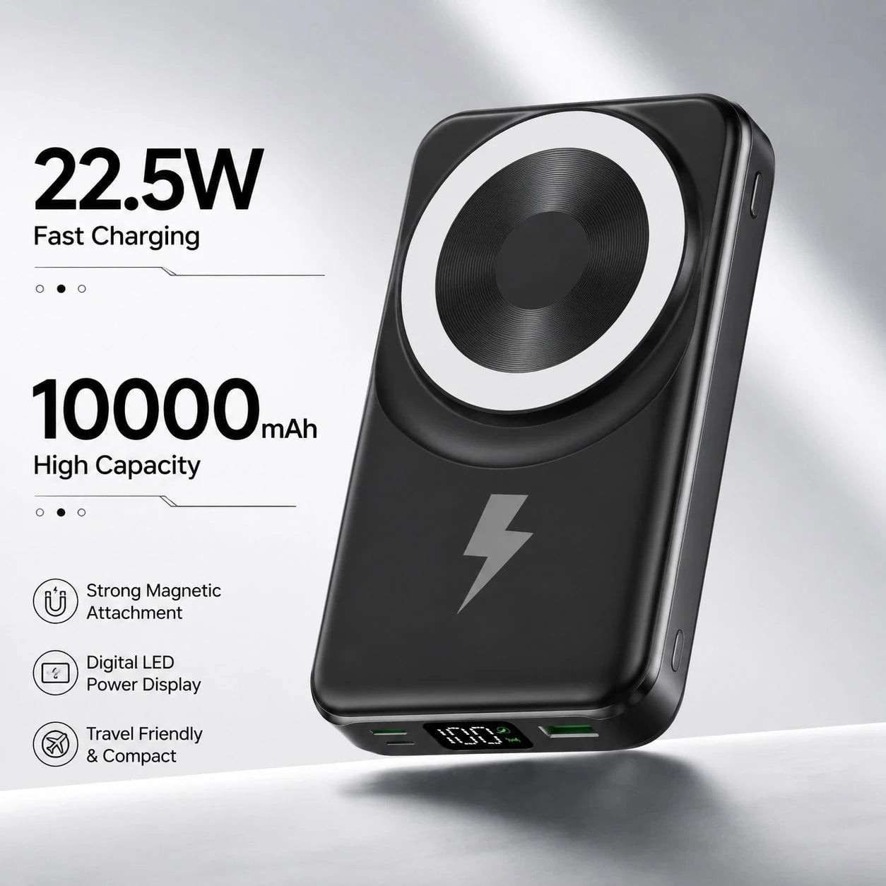 10000mAh Magnetic Power Bank With Built-In Dual Charging Cables, Foldable Kickstand 15W Wireless Charging 22.5W Fast Charging, Travel Essentials Camping Gear Back To School College Essentials Supplies