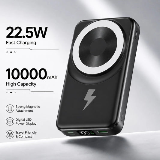 10000mAh Magnetic Power Bank With Built-In Dual Charging Cables, Foldable Kickstand 15W Wireless Charging 22.5W Fast Charging, Travel Essentials Camping Gear Back To School College Essentials Supplies