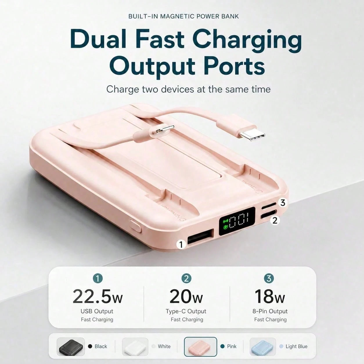 10000mAh Magnetic Power Bank With Built-In Dual Charging Cables, Foldable Kickstand 15W Wireless Charging 22.5W Fast Charging, Travel Essentials Camping Gear Back To School College Essentials Supplies