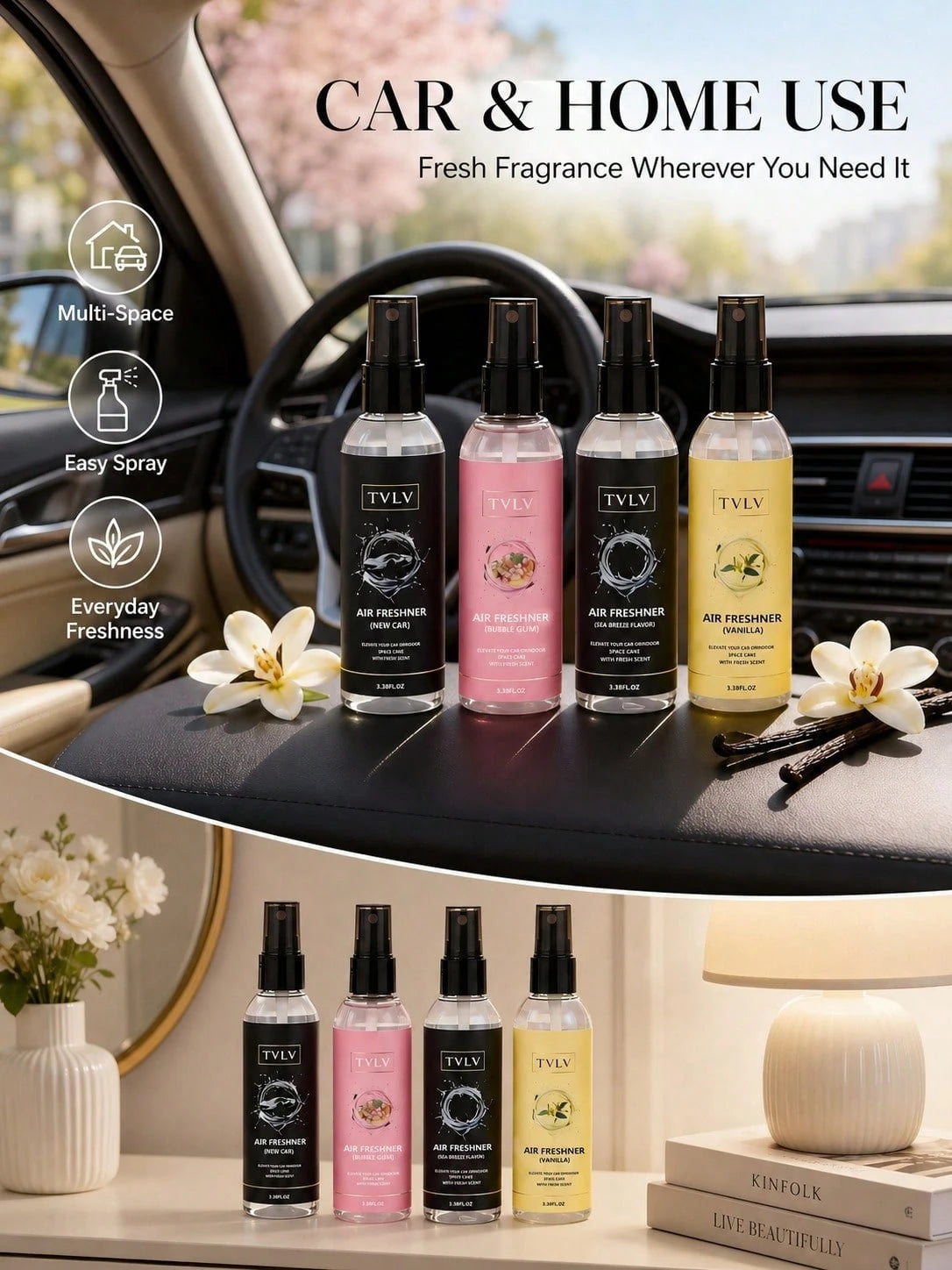 100ml Jasmine Sea Breeze Air Freshener Spray, Long-Lasting Alcohol-Free Deodorizer, Cute Women's Car Decor, Suitable For Car Interior, Home Bedroom, Bathroom, Office Decoration Spray, 2-In-1 Body And