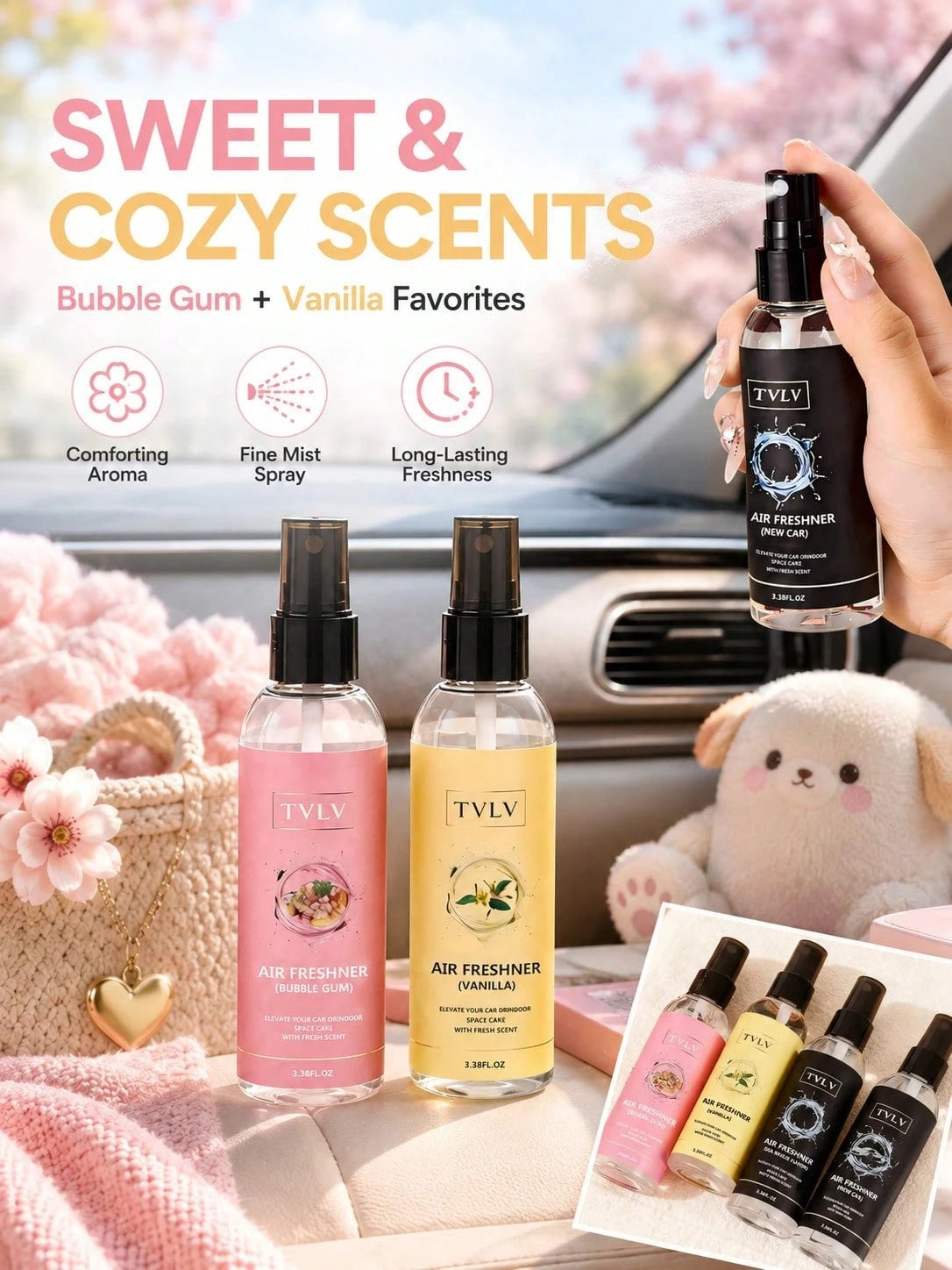 100ml Jasmine Sea Breeze Air Freshener Spray, Long-Lasting Alcohol-Free Deodorizer, Cute Women's Car Decor, Suitable For Car Interior, Home Bedroom, Bathroom, Office Decoration Spray, 2-In-1 Body And