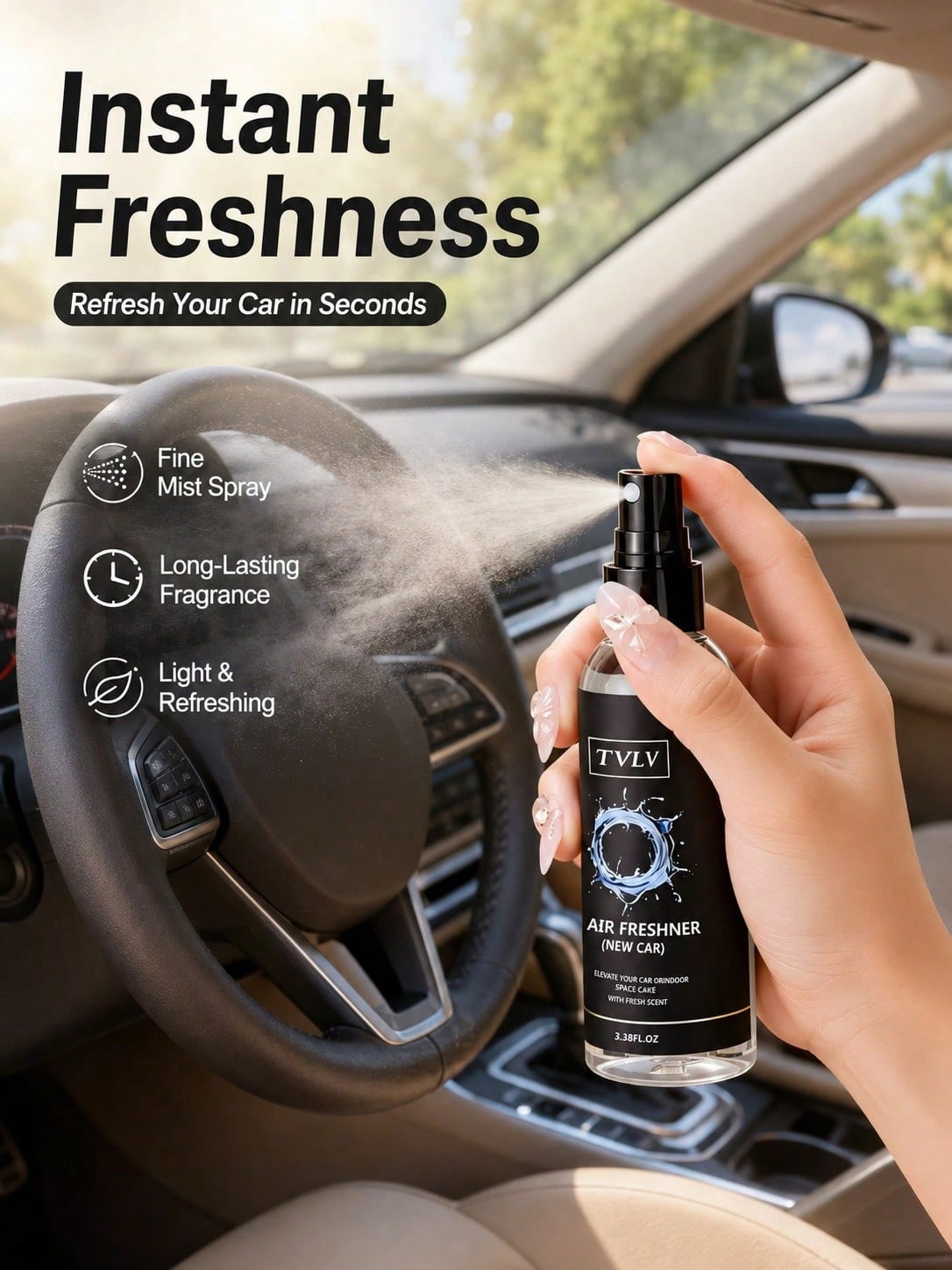 100ml Jasmine Sea Breeze Air Freshener Spray, Long-Lasting Alcohol-Free Deodorizer, Cute Women's Car Decor, Suitable For Car Interior, Home Bedroom, Bathroom, Office Decoration Spray, 2-In-1 Body And