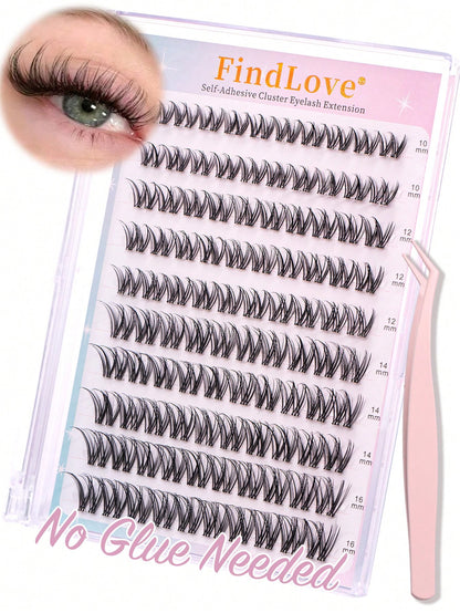 100pcs Pre-Glued Natural False Eyelashes, 10-16mm Mixed, DIY Eyelash Extension Kit With Tweezers, Self-Adhesive, Delicate & Fluffy, Create Natural Makeup Look, Criss-Cross Lashes, Transparent Thin Las