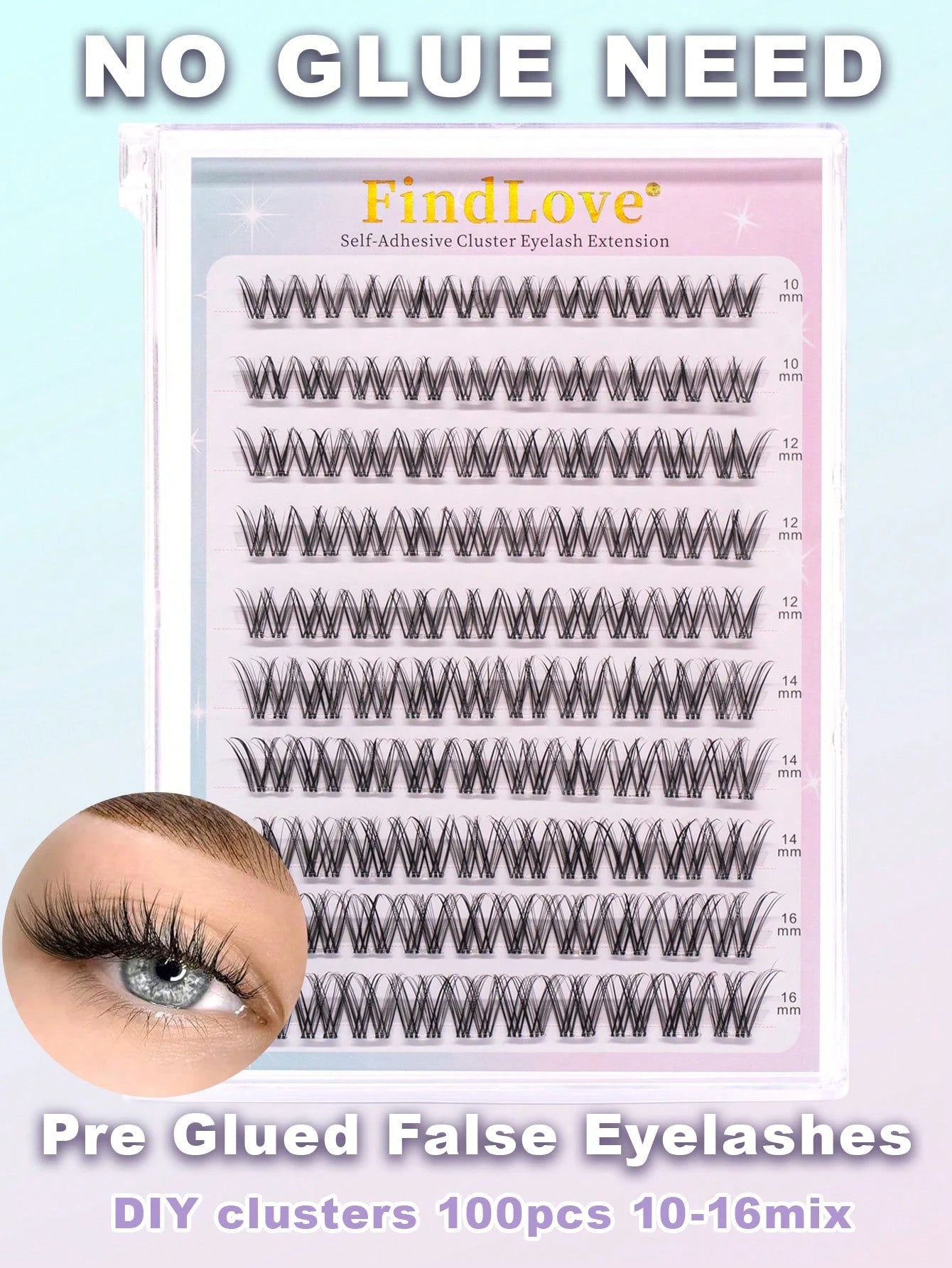100pcs Pre-Glued Natural False Eyelashes, 10-16mm Mixed, DIY Eyelash Extension Kit With Tweezers, Self-Adhesive, Delicate & Fluffy, Create Natural Makeup Look, Criss-Cross Lashes, Transparent Thin Las
