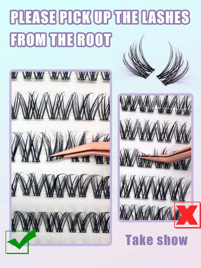 100pcs Pre-Glued Natural False Eyelashes, 10-16mm Mixed, DIY Eyelash Extension Kit With Tweezers, Self-Adhesive, Delicate & Fluffy, Create Natural Makeup Look, Criss-Cross Lashes, Transparent Thin Las