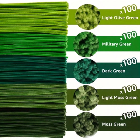 1022pcs/500pcs/400pcs Green Pipe Cleaner Set, Upgraded Densified Soft Fabric Plush Wire Handmade Floral Pipe Cleaners, Suitable For Beginner DIY Art And Craft Projects, Decoration Twist Sticks, Suitab
