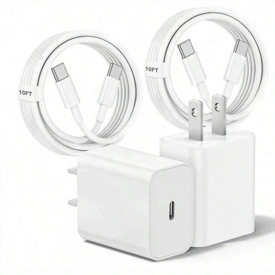 10ft Fast Charging Cable Compatible With IPhone 17 16 15, 1-4pcs Ultra Long 10ft USB C To Type C Charging Cable 20W USB C Charging Head Cube Super Fast Charging Compatible With IPhone 17 16 15 Pro/Plu
