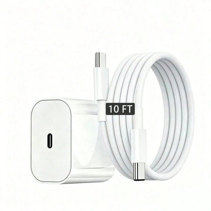 10ft Fast Charging Cable Compatible With IPhone 17 16 15, 1-4pcs Ultra Long 10ft USB C To Type C Charging Cable 20W USB C Charging Head Cube Super Fast Charging Compatible With IPhone 17 16 15 Pro/Plu