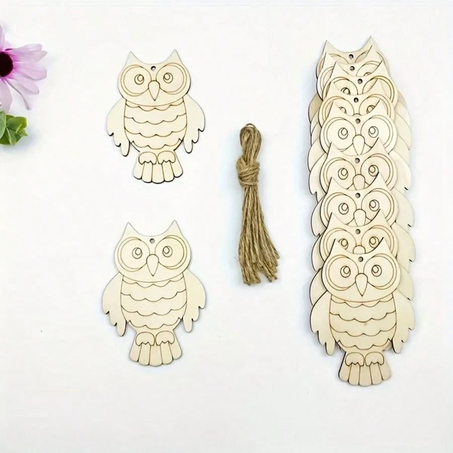 10pcs/20pcs Wooden Owl Shaped Wooden Crafts, Suitable For DIY Painting And Doodle Handmade Crafts, Wooden Hanging Decor, Suitable For Holiday, Wedding, Home Party And Birthday Decoration