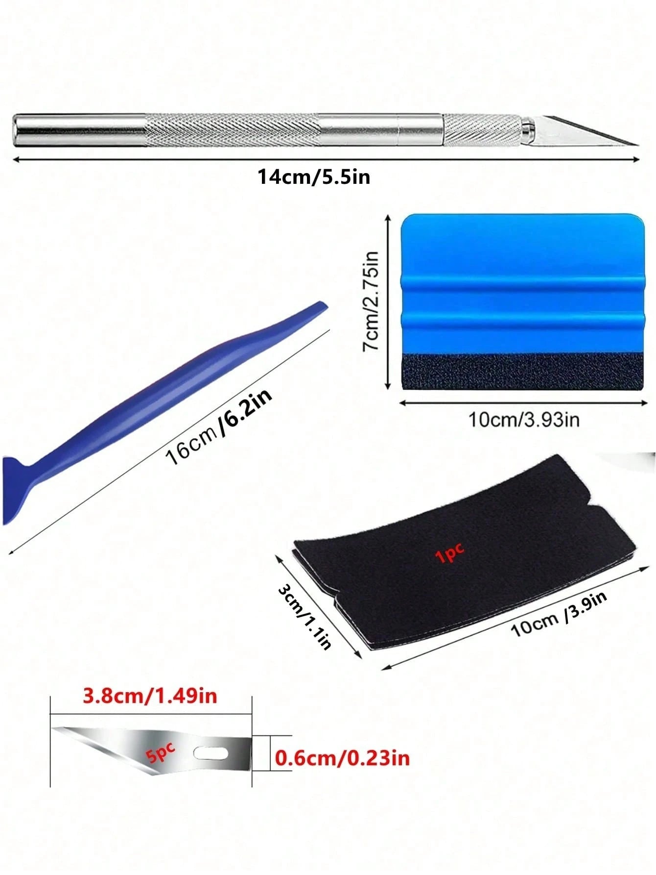 10PCS Aluminum Alloy Car Tint Squeegee Tool Kit With Felt Edged Squeegee For Car Window Tinting, Plastic Scraper Included