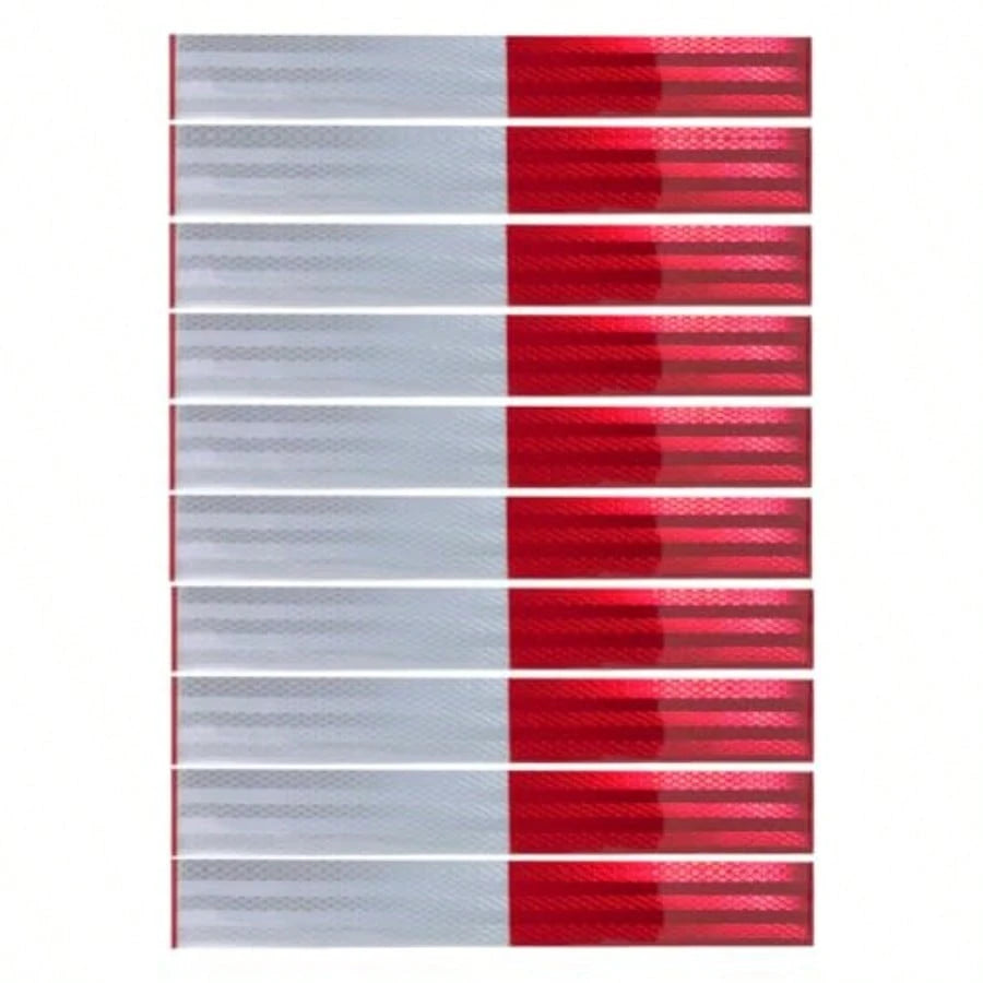 10Pcs Reflective Tape, Waterproof Self Adhesive Trailer Reflector Safety Caution Reflector 1.95"X 11.8'' Red/White Warning Stickers For Trailers, Trucks, Boats, Cars, Road Signs