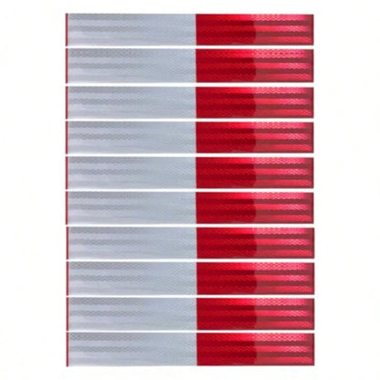 10Pcs Reflective Tape, Waterproof Self Adhesive Trailer Reflector Safety Caution Reflector 1.95"X 11.8'' Red/White Warning Stickers For Trailers, Trucks, Boats, Cars, Road Signs