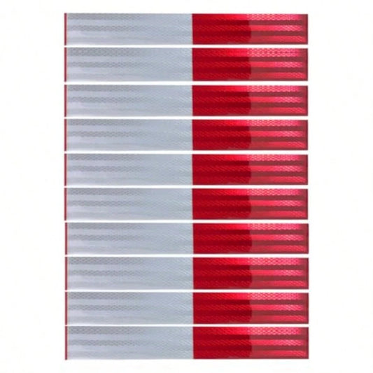 10Pcs Reflective Tape, Waterproof Self Adhesive Trailer Reflector Safety Caution Reflector 1.95"X 11.8'' Red/White Warning Stickers For Trailers, Trucks, Boats, Cars, Road Signs