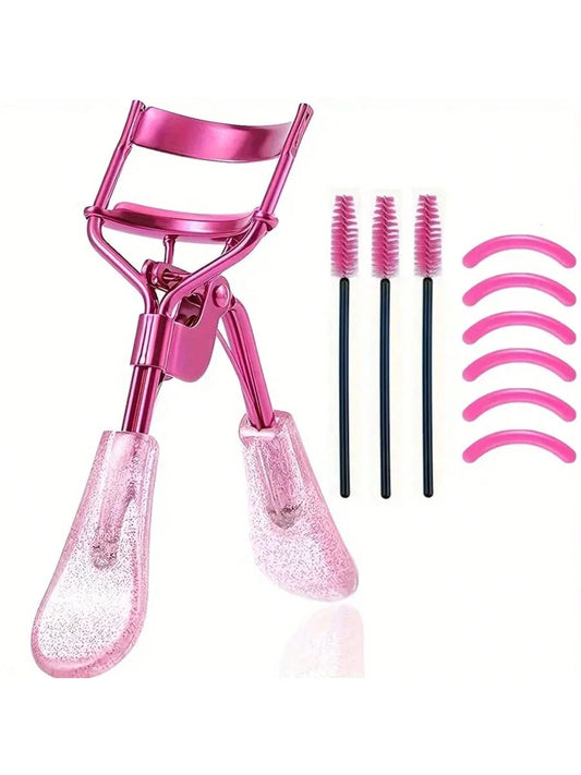 10pcs/Set Fashion Eyelash Curler And Eyebrow Grooming Kit, 1pc Pink Eyelash Curler, 3pcs Eyelash Brushes, 6pcs Replacement Pads, 10-Second Rapid Curl, Outstanding Curling Effect, Precise Grooming Tool