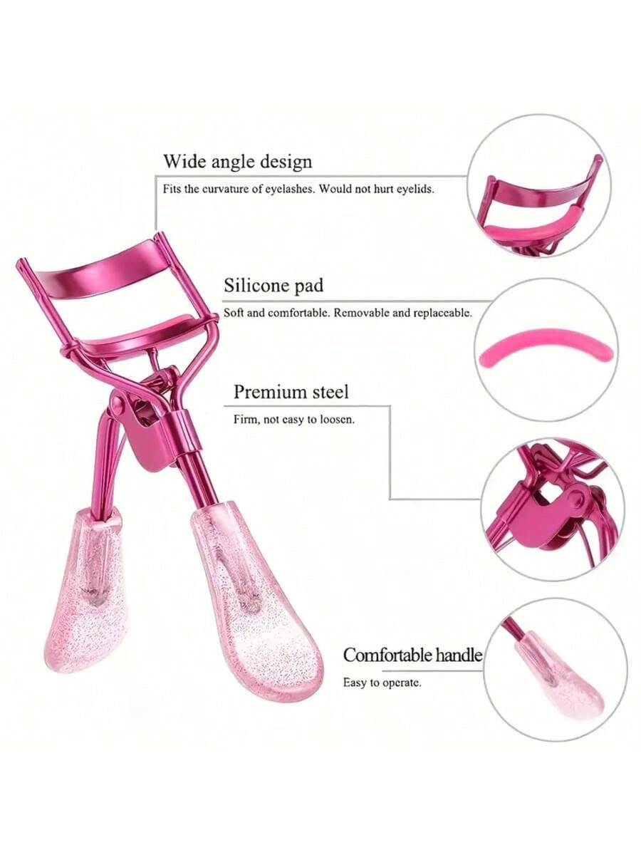 10pcs/Set Fashion Eyelash Curler And Eyebrow Grooming Kit, 1pc Pink Eyelash Curler, 3pcs Eyelash Brushes, 6pcs Replacement Pads, 10-Second Rapid Curl, Outstanding Curling Effect, Precise Grooming Tool