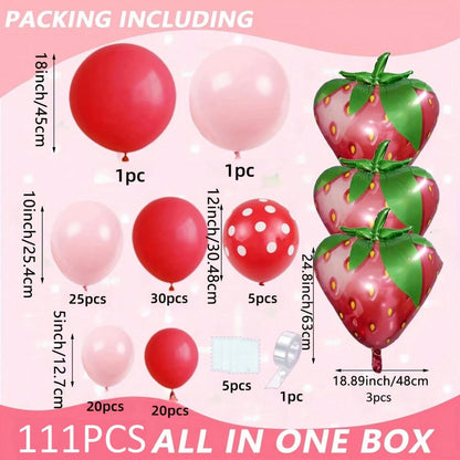 111pcs/Set Strawberry Shape Balloons- Red & Pink Latex Balloons And Strawberry Foil Balloons, For Boys Girls Kids Birthday, Baby Shower, Baby Shower, Wedding, Engagement, Anniversary, Graduation, Swe