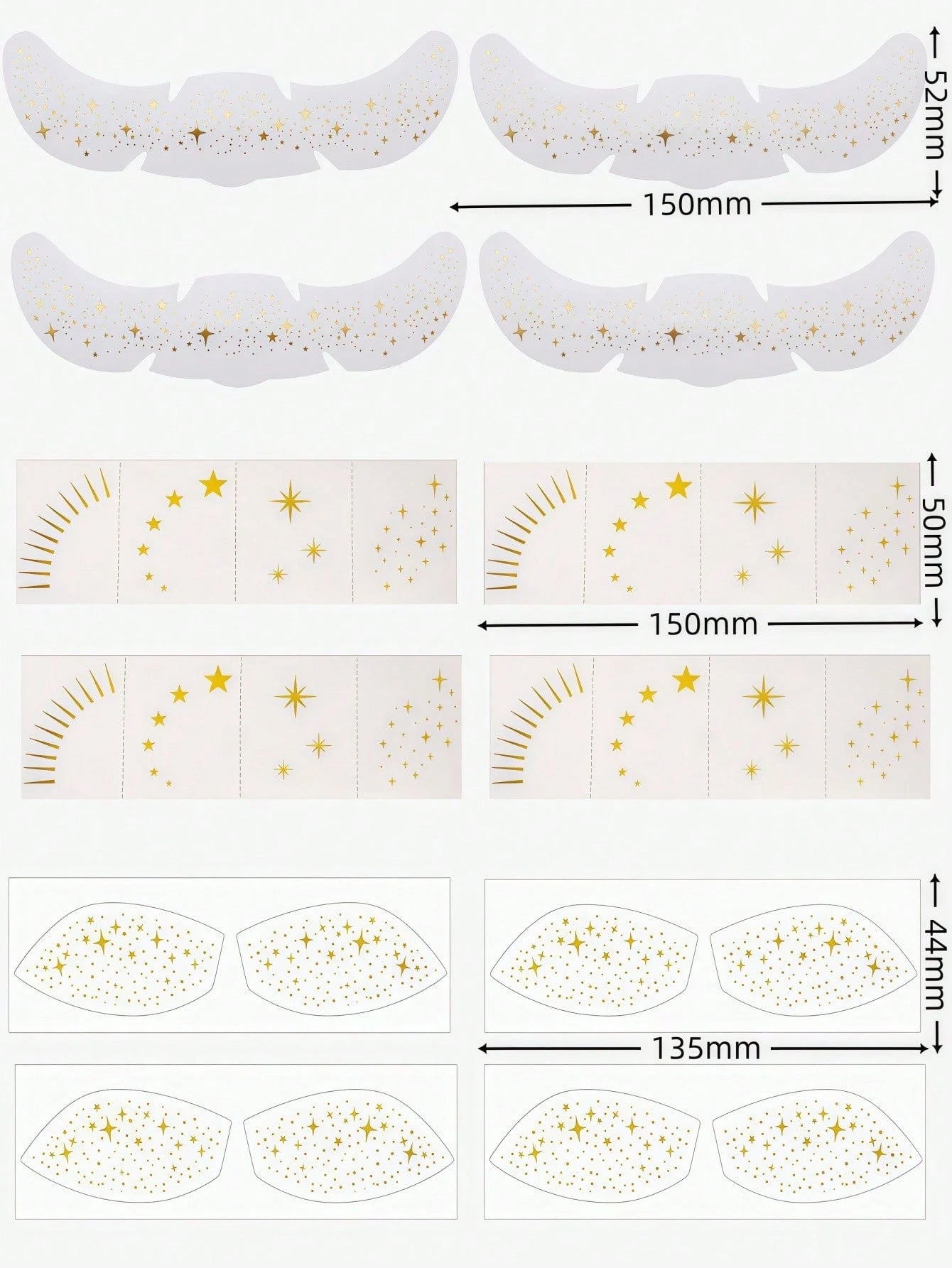 12 Sheets Gold Glitter Eyeshadow Glitter Freckles Face Tattoo Cute Glittery Eyeshadow Stickers Waterproof Face Sparkle Tattoos For Halloween Travel Holiday Festival Concert Essentials