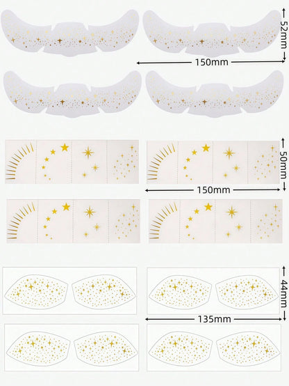12 Sheets Gold Glitter Eyeshadow Glitter Freckles Face Tattoo Cute Glittery Eyeshadow Stickers Waterproof Face Sparkle Tattoos For Halloween Travel Holiday Festival Concert Essentials