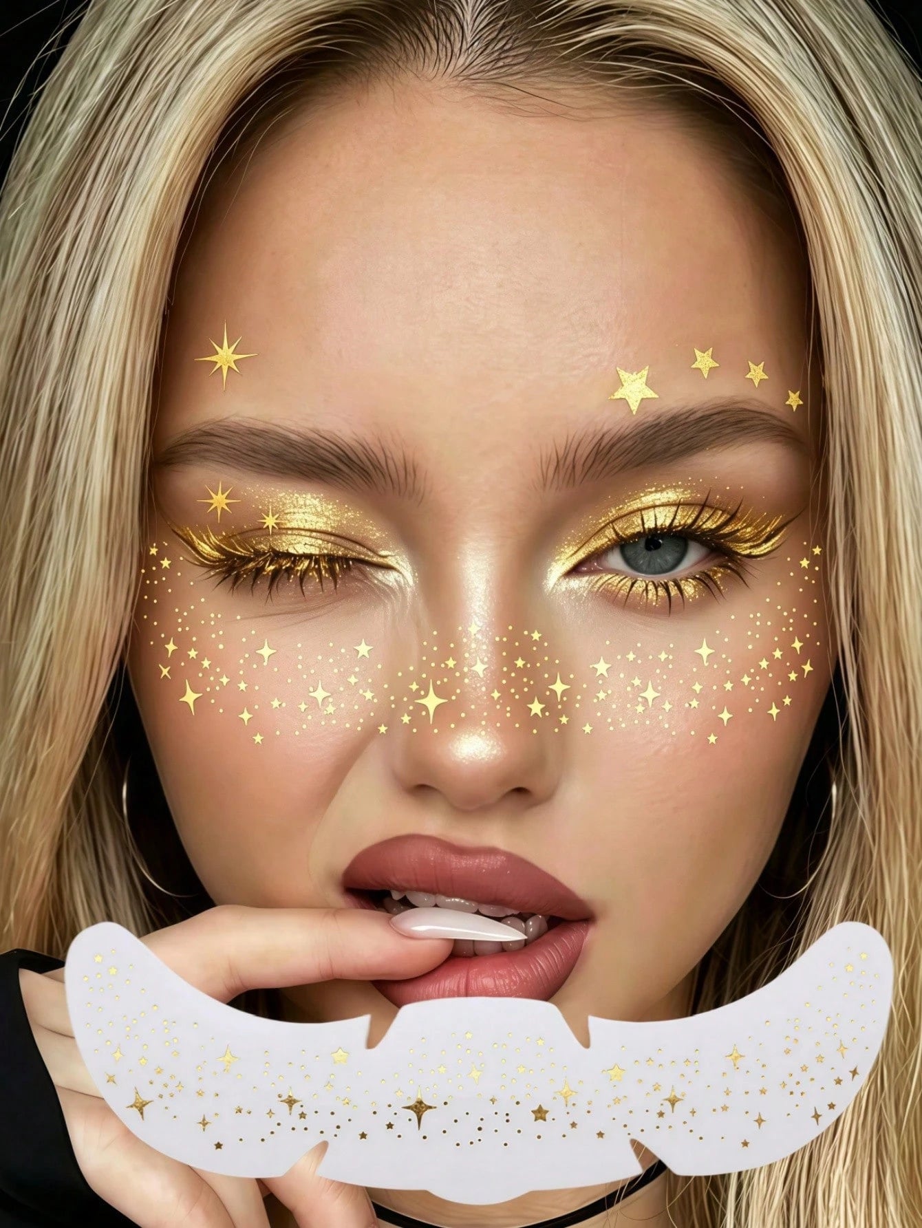 12 Sheets Gold Glitter Eyeshadow Glitter Freckles Face Tattoo Cute Glittery Eyeshadow Stickers Waterproof Face Sparkle Tattoos For Halloween Travel Holiday Festival Concert Essentials