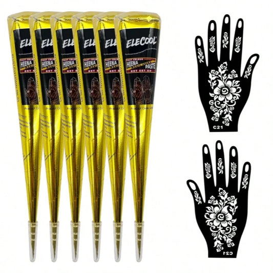 12pcs Henna Tattoo Paste, Brown/Black/Red, Temporary Henna Tattoo, Semi-Permanent Henna Tattoo Paste, Waterproof Henna Tattoo Paste For Body Art And Painting