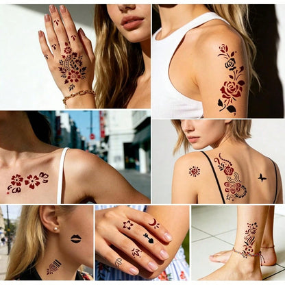 12pcs Henna Tattoo Paste, Brown/Black/Red, Temporary Henna Tattoo, Semi-Permanent Henna Tattoo Paste, Waterproof Henna Tattoo Paste For Body Art And Painting