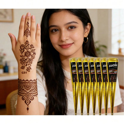 12pcs Henna Tattoo Paste, Brown/Black/Red, Temporary Henna Tattoo, Semi-Permanent Henna Tattoo Paste, Waterproof Henna Tattoo Paste For Body Art And Painting