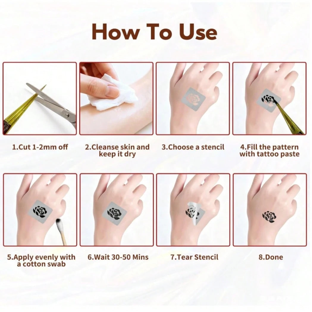12pcs Henna Tattoo Paste, Brown/Black/Red, Temporary Henna Tattoo, Semi-Permanent Henna Tattoo Paste, Waterproof Henna Tattoo Paste For Body Art And Painting