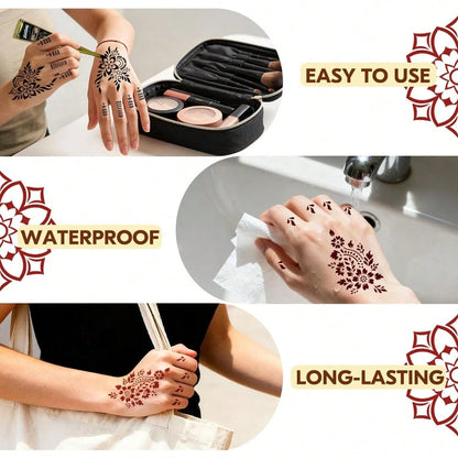 12pcs Henna Tattoo Paste, Brown/Black/Red, Temporary Henna Tattoo, Semi-Permanent Henna Tattoo Paste, Waterproof Henna Tattoo Paste For Body Art And Painting