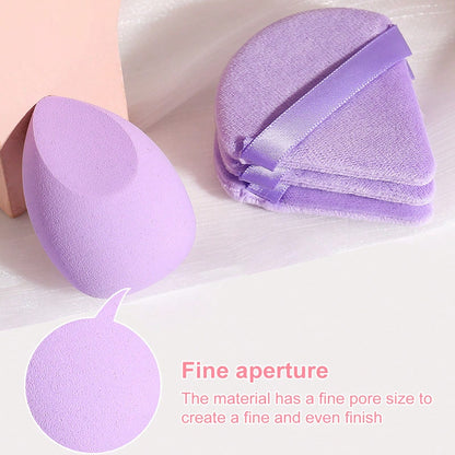12PCS Lavender Purple Makeup Sponge & Triangle Velvet Powder Puff Set, Mini & Large Teardrop Blending Sponges, Wet Dry Dual Use For Foundation, Concealer, Loose Powder & Contour Makeup