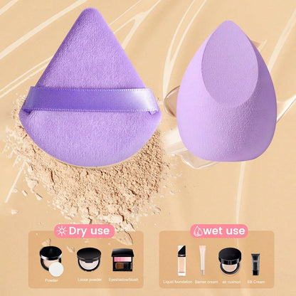 12PCS Lavender Purple Makeup Sponge & Triangle Velvet Powder Puff Set, Mini & Large Teardrop Blending Sponges, Wet Dry Dual Use For Foundation, Concealer, Loose Powder & Contour Makeup