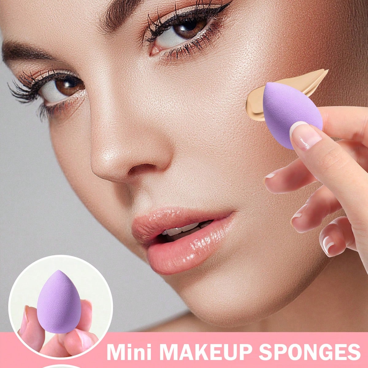 12PCS Lavender Purple Makeup Sponge & Triangle Velvet Powder Puff Set, Mini & Large Teardrop Blending Sponges, Wet Dry Dual Use For Foundation, Concealer, Loose Powder & Contour Makeup