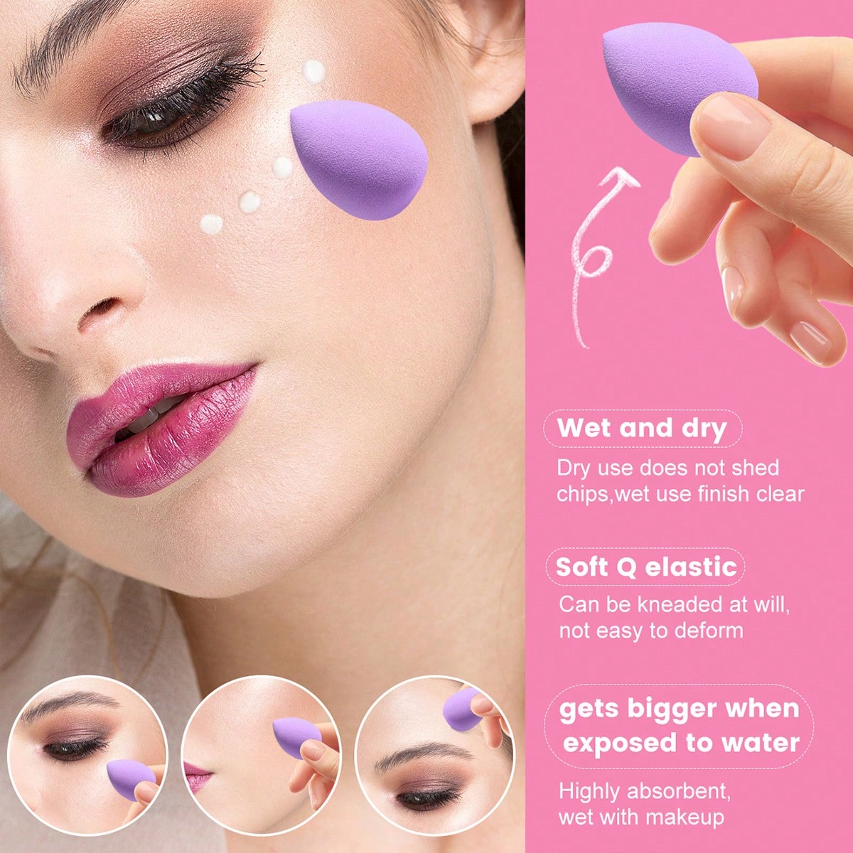 12PCS Lavender Purple Makeup Sponge & Triangle Velvet Powder Puff Set, Mini & Large Teardrop Blending Sponges, Wet Dry Dual Use For Foundation, Concealer, Loose Powder & Contour Makeup