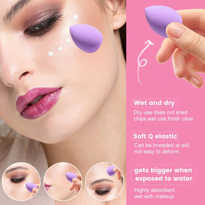 12PCS Lavender Purple Makeup Sponge & Triangle Velvet Powder Puff Set, Mini & Large Teardrop Blending Sponges, Wet Dry Dual Use For Foundation, Concealer, Loose Powder & Contour Makeup