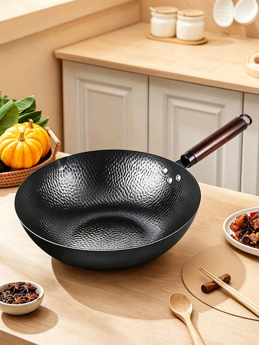 13 Inch Wok Pan, Carbon Steel Wok, Woks & Stir-Fry Pans Nonstick, 13 Inch Wok Pan, Pre-Seasoned Carbon Steel Cookware, 5.8QT Flat Bottom Chinese Wok Pan, Compatible With All Cooktops For Electric, Ind