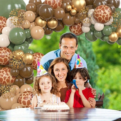 142 Brown Green Jungle Wildlife Balloon Wreath Set, Baby Bath, Boys And Girls Birthday Party Decoration Aluminum Foil Paper Sequin Balloon
