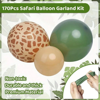 142 Brown Green Jungle Wildlife Balloon Wreath Set, Baby Bath, Boys And Girls Birthday Party Decoration Aluminum Foil Paper Sequin Balloon