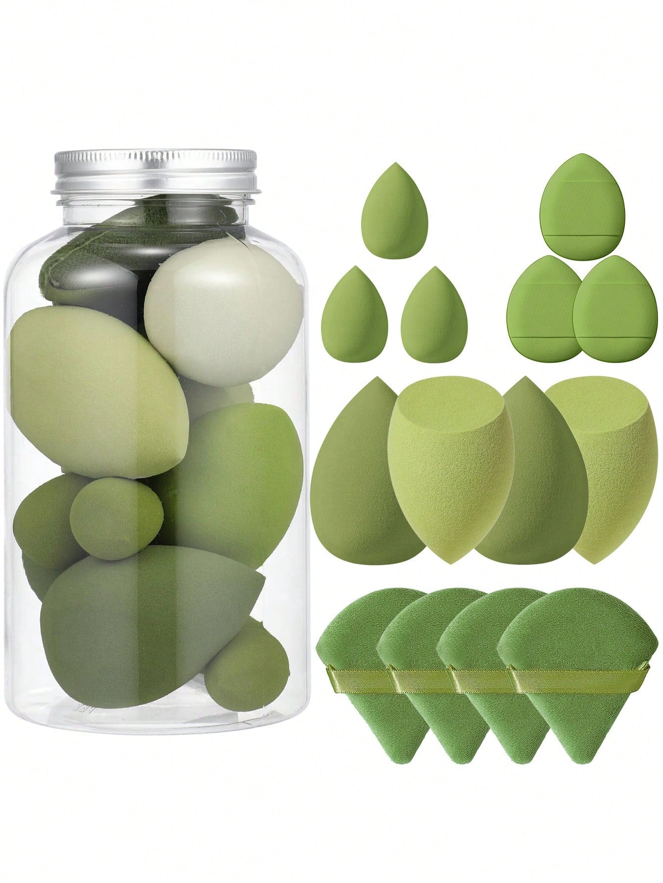 14pcs Makeup Sponge Set With Storage Container, Soft Beauty Sponge Applicable For Liquid Foundation, Fingertip & Powder Puff Dual-Use For Dry & Wet Powder Foundation,Makeup,Cheap,Room Decor,Vanity,Tra