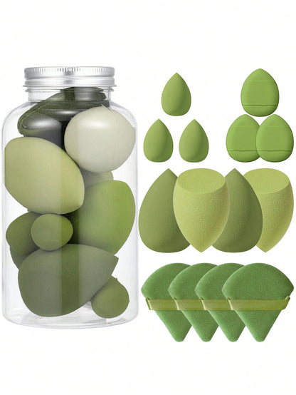 14pcs Makeup Sponge Set With Storage Container, Soft Beauty Sponge Applicable For Liquid Foundation, Fingertip & Powder Puff Dual-Use For Dry & Wet Powder Foundation,Makeup,Cheap,Room Decor,Vanity,Tra