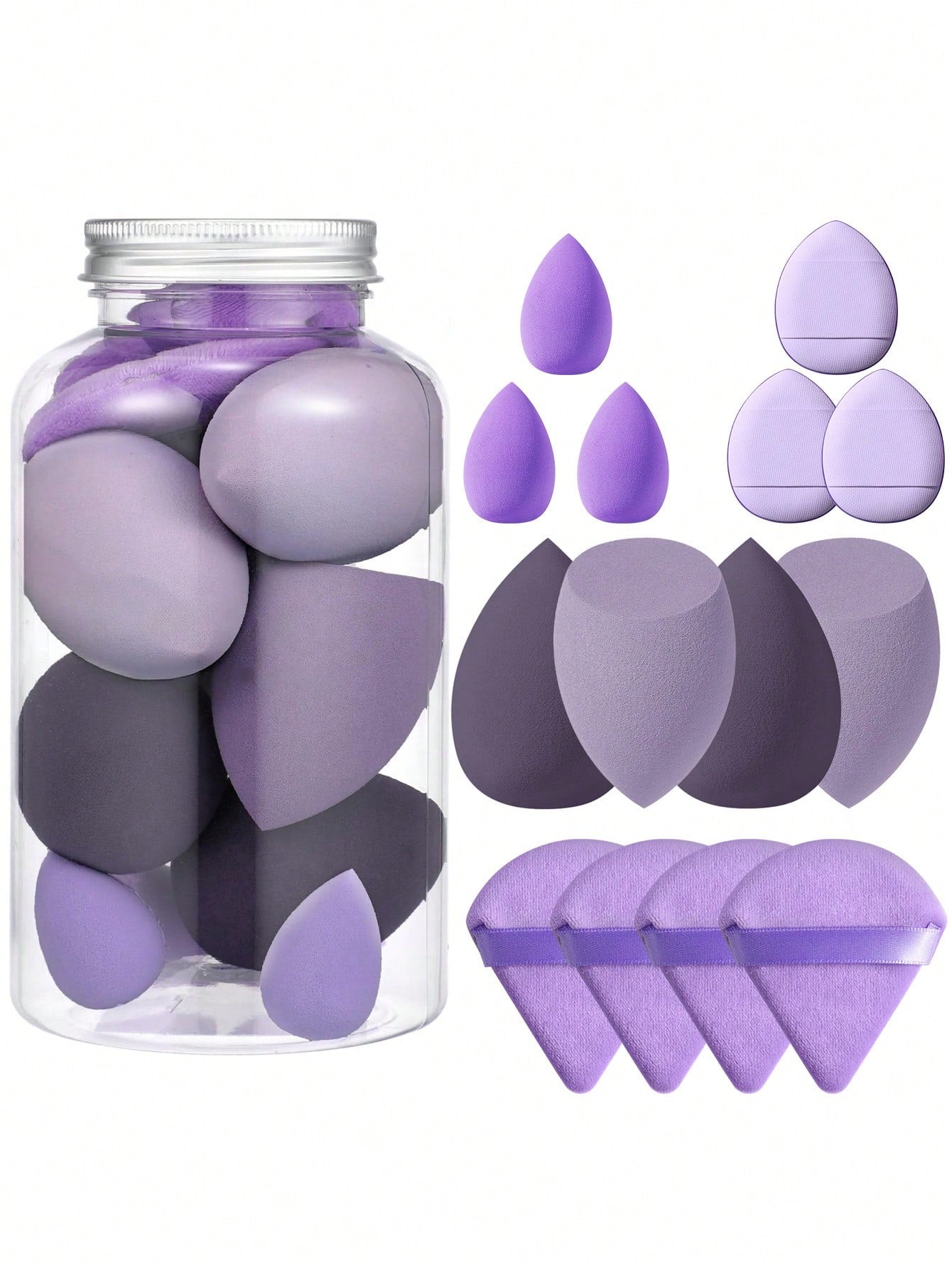 14pcs Makeup Sponge Set With Storage Container, Soft Beauty Sponge Applicable For Liquid Foundation, Fingertip & Powder Puff Dual-Use For Dry & Wet Powder Foundation,Makeup,Cheap,Room Decor,Vanity,Tra