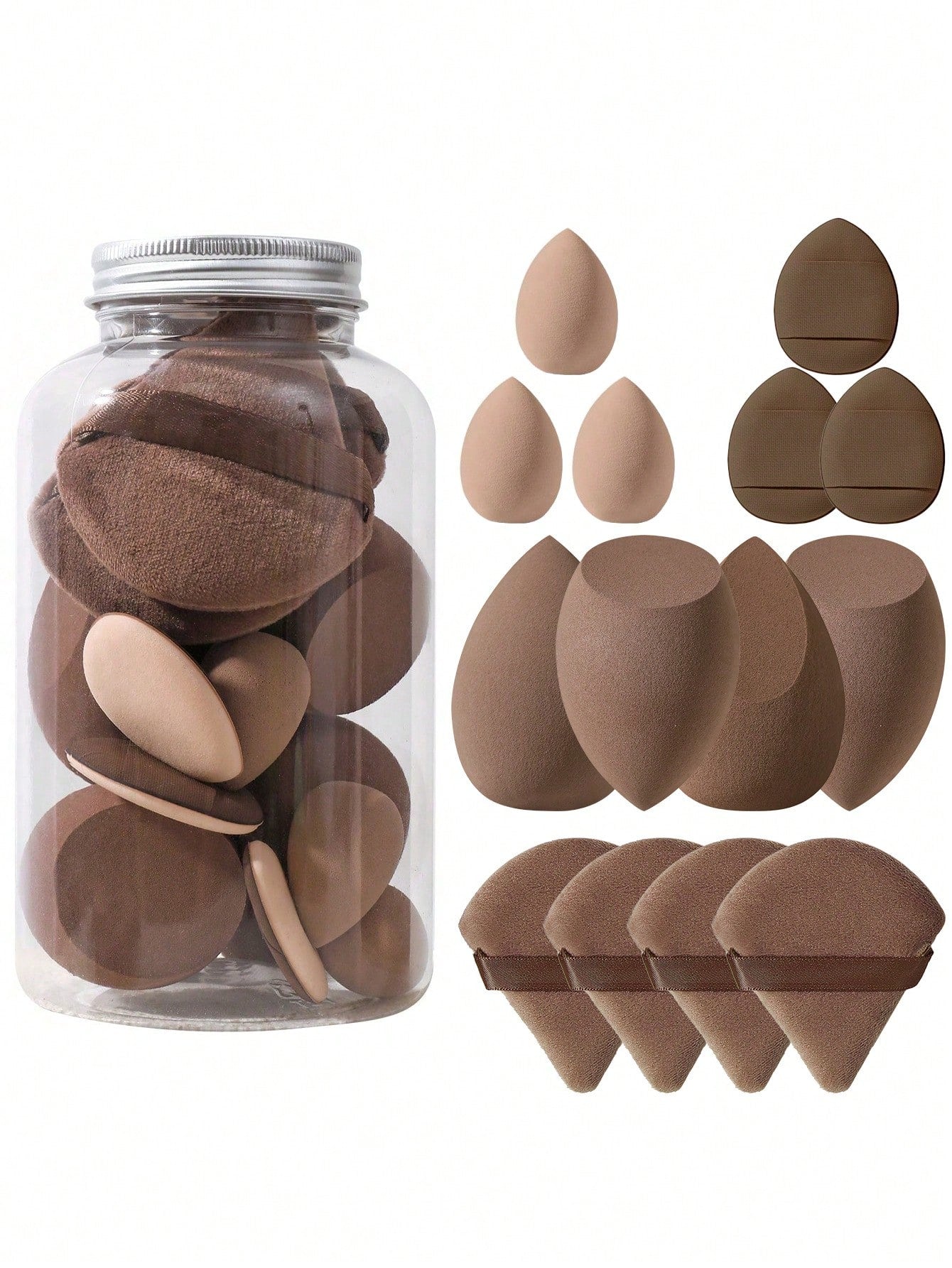 14pcs Makeup Sponge Set With Storage Container, Soft Beauty Sponge Applicable For Liquid Foundation, Fingertip & Powder Puff Dual-Use For Dry & Wet Powder Foundation,Makeup,Cheap,Room Decor,Vanity,Tra