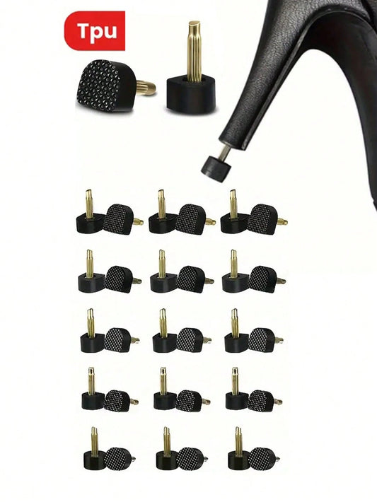 15 Pairs Of 5 Different Size Black High Heel Nail Heel Wear-Resistant Heel Leather Anti-Slip High Heel Accessories, For Black Shoes, Black Pumps