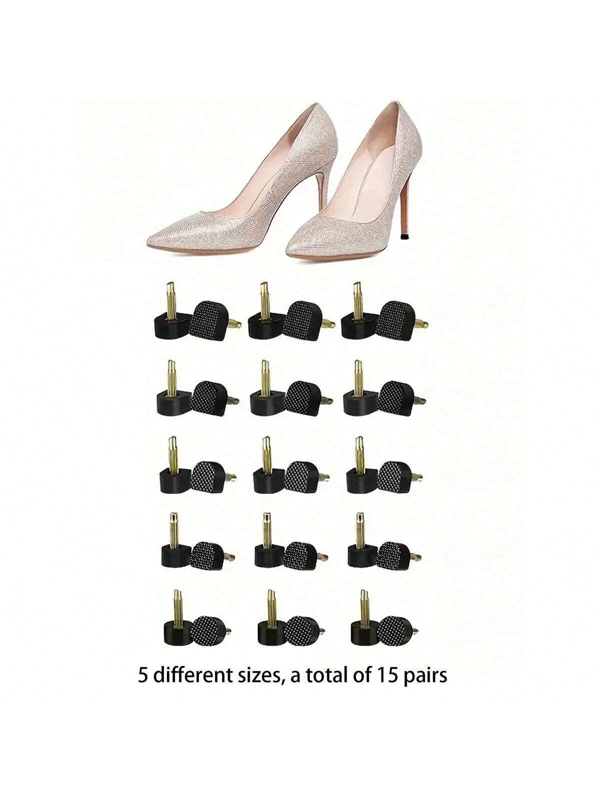 15 Pairs Of 5 Different Size Black High Heel Nail Heel Wear-Resistant Heel Leather Anti-Slip High Heel Accessories, For Black Shoes, Black Pumps