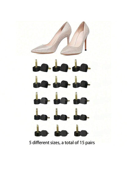 15 Pairs Of 5 Different Size Black High Heel Nail Heel Wear-Resistant Heel Leather Anti-Slip High Heel Accessories, For Black Shoes, Black Pumps